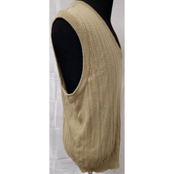 PGA TOUR Mens XL Beige Cable Knit Sleeveless V-Neck Logo Golf Sweater Vest - Picture 7 of 11